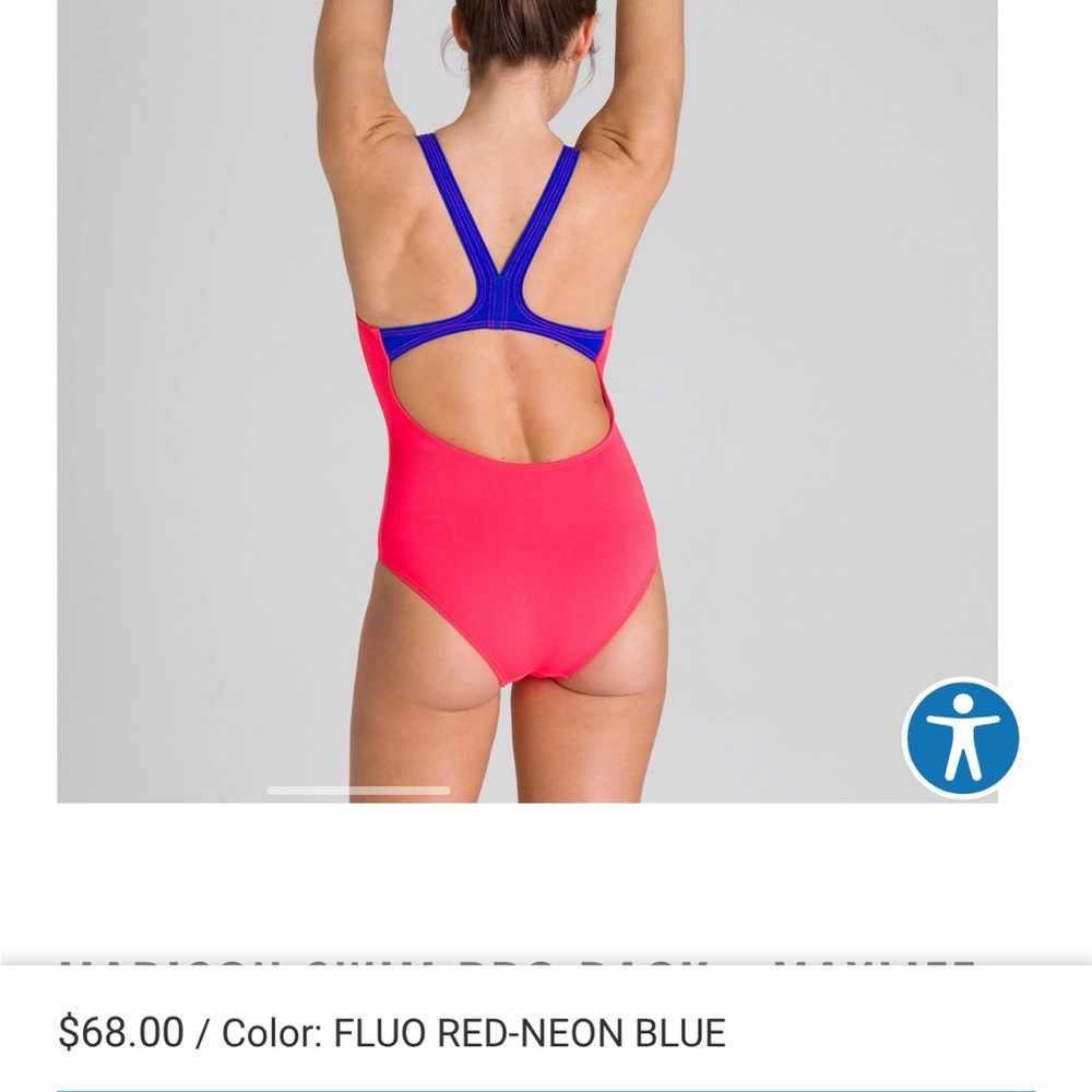 Arena fluo red/ neon blue one piece swim suit size 30